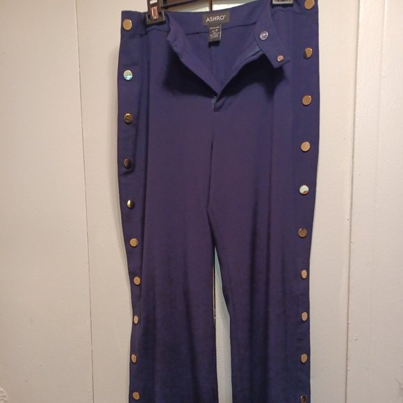 Ashro Navy Side Button Pants Size 12 - Picture 3 of 8